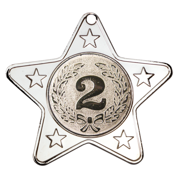 Silver 50mm Star Shaped Medal