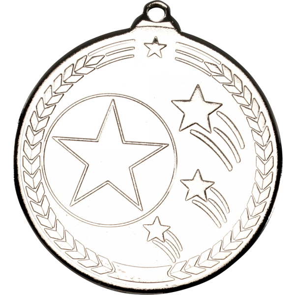 Silver 50mm Round Medal - Shooting Star Design