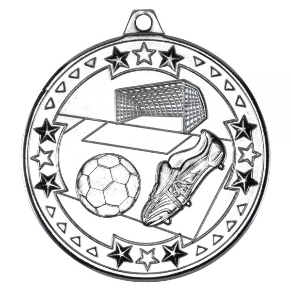 Silver 50mm Round Medal - Football & Boot Design