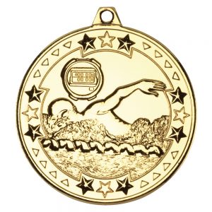 Gold 50mm Round Medal - Swimming Design