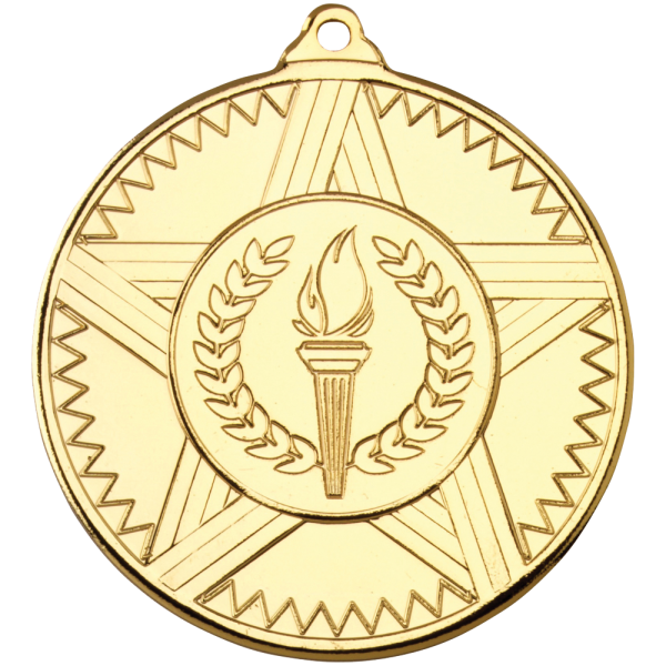 Gold 50mm Round Medal - Striped Star Design