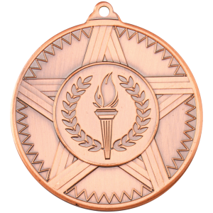 Bronze 50mm Round Medal - Striped Star Design