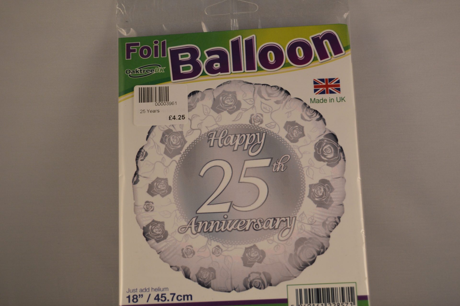 Happy 25th Anniversary Helium Balloon, Rose Design